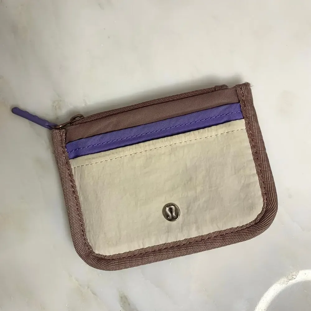 Lululemon True Identity Card Case, Tan and Lavender, Zip Wallet, Water Repellent